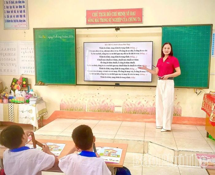 Trường Tiểu học Đồng Lương, xã Đồng Lương đẩy mạnh ứng dụng công nghệ thông tin trong giảng dạy.