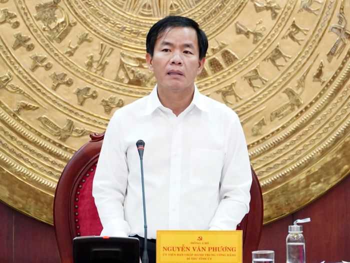 Đồng chí Nguyễn Văn Phương, Bí thư Tỉnh ủy phát biểu tại hội nghị - Ảnh: Q.V