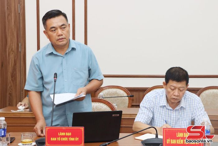 Lãnh đạo Ban Tổ chức Tỉnh ủy phát biểu tại hội nghị.