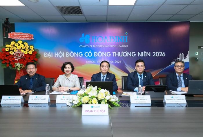 Ban lãnh đạo Xây dựng Hòa Bình tại đại hội. Ảnh: HBC