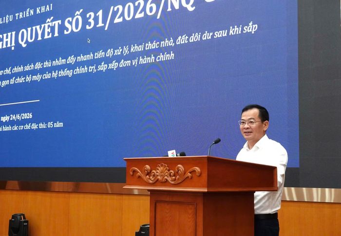 Ông Nguyễn Tân Thịnh, Cục trưởng Cục Quản lý công sản (Bộ Tài chính) trình bày 1 số nội dung cơ bản của Nghị quyết 31/2026/NĐ-CP.