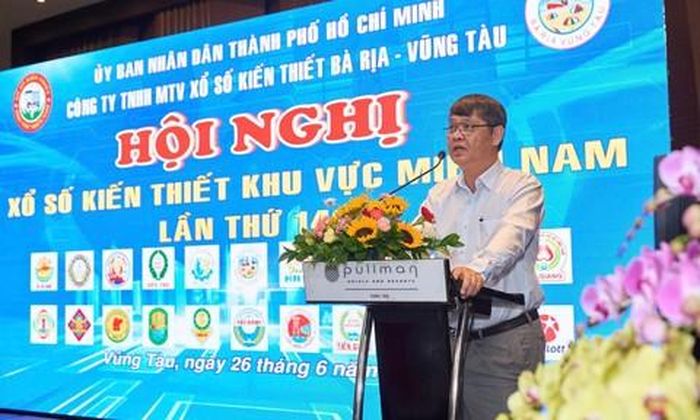Ông Nguyễn Quốc Chiến, Chủ tịch Hội đồng thành viên Công ty TNHH MTV Xổ số kiến thiết TP.HCM, Chủ tịch Hội đồng Xổ số kiến thiết khu vực miền Nam phát biểu