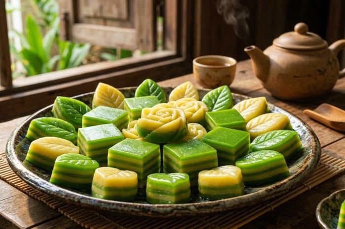 Nguyên liệu làm bánh da lợn rất dễ tìm, chủ yếu bao gồm bột năng (quyết định độ dẻo dai), nước cốt dừa, đậu xanh và lá dứa để tạo màu, tạo mùi thơm. Ảnh: CN