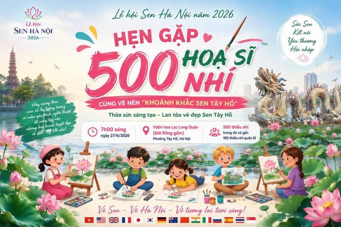 Cuộc thi vẽ tranh mang chủ đề "Khoảnh khắc Sen Tây Hồ" với sự tham gia của 500 họa sĩ nhí.