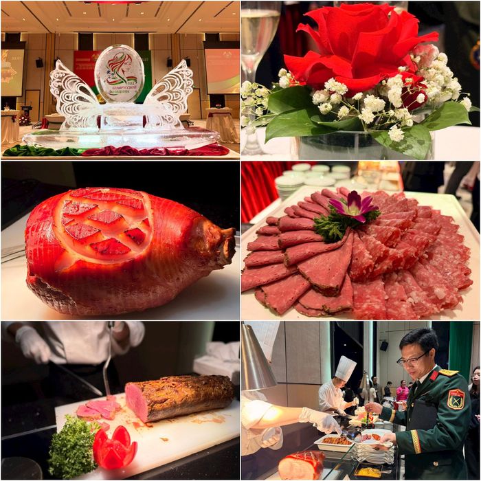Những món ăn mang đậm hương vị Belarus tại Lễ kỷ niệm. Ảnh: Kiều Thoan Thu