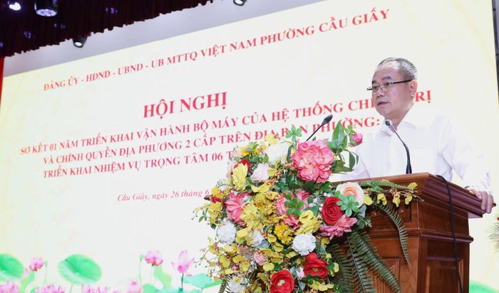 Trưng tướng Nguyễn Thanh Tùng, Giám đốc Công an thành phố phát biểu chỉ đạo tại hội nghị. Ảnh: Vân Nhi