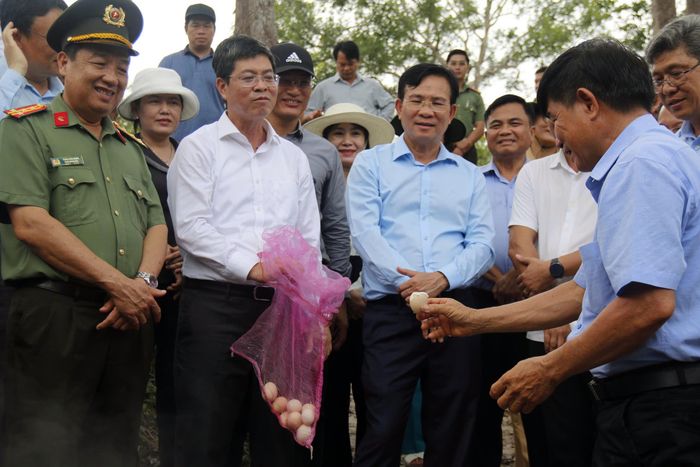  Đoàn công tác UBND tỉnh Lâm Đồng luộc trứng gà tại suối nước nóng Bưng Thị. 