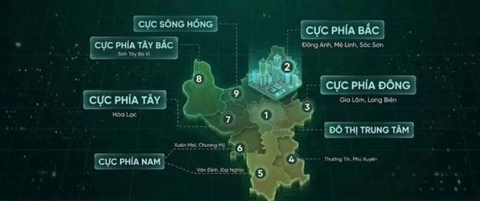 Phân bố các cực thị trường bất động sản Hà Nội. (Nguồn: VARS)