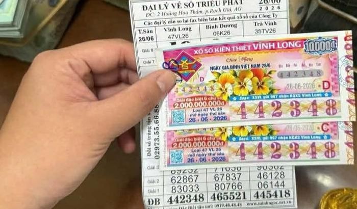 Giải độc đắc của vé số Vĩnh Long trúng tại tỉnh An Giang. Ảnh: ĐLVS Triều Phát