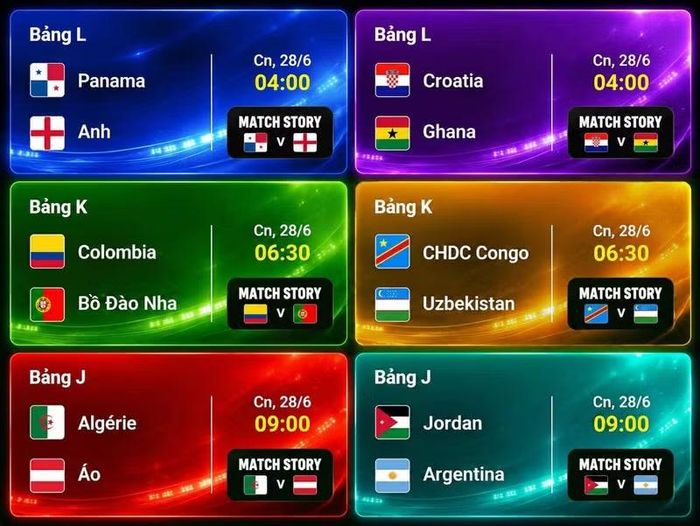 Lịch thi đấu World Cup 2026 ngày 28/6.