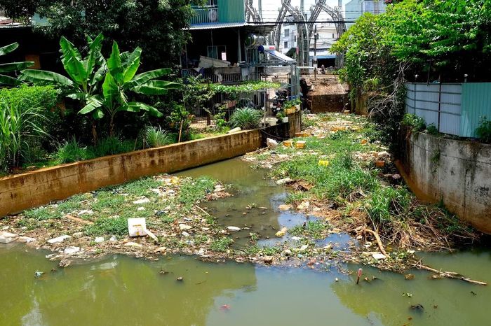  Khu vực cầu trên đường Hùng Vương (đoạn sát với đường Nguyễn Viết Xuân) rác ứ đọng thành một bãi khổng lồ. 