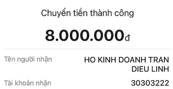 Giao dịch chuyển khoản 8 triệu đồng. Ảnh: ĐH