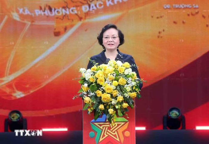 Phó Thủ tướng Phạm Thị Thanh Trà, Chủ tịch Ủy ban Quốc gia phòng, chống AIDS, ma túy, mại dâm phát biểu tại Lễ míttinh và Giải chạy phong trào hưởng ứng Tháng hành động phòng, chống ma túy năm 2026 với chủ đề “Chung một quyết tâm xây dựng xã, phường, đặc khu không ma túy.” (Ảnh: Phạm Kiên/TTXVN)
