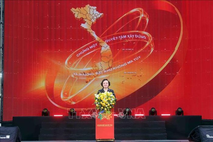 Phó Thủ tướng Phạm Thị Thanh Trà, Chủ tịch Ủy ban Quốc gia phòng, chống AIDS, ma túy, mại dâm phát biểu.