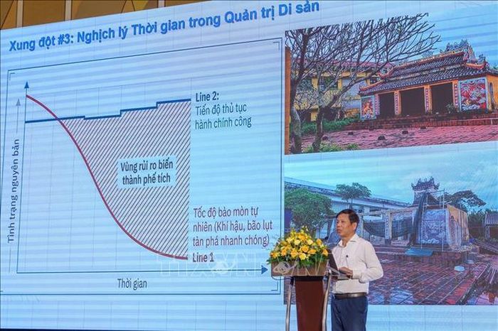 Đại biểu trình bày tham luận tại Hội thảo quy hoạch kiến trúc đô thị gắn với văn hóa di sản Đà Nẵng.