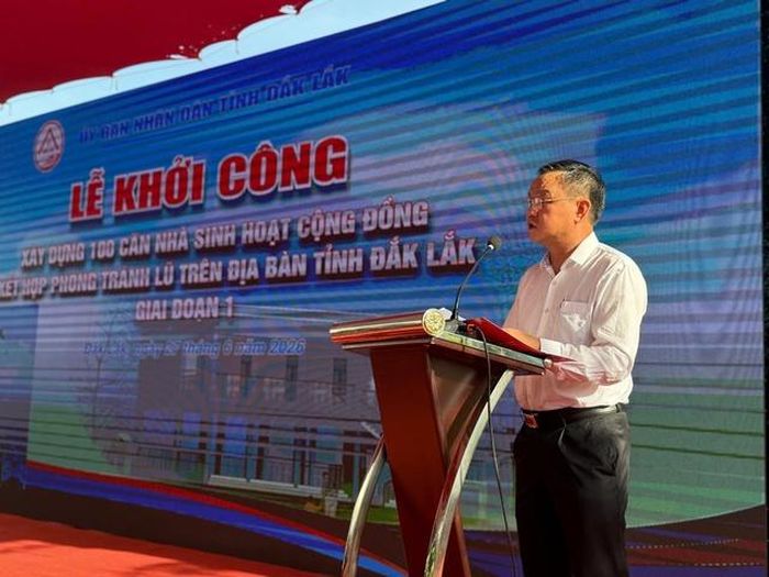 Phó Chủ tịch UBND tỉnh Đắk Lắk Đào Mỹ phát biểu tại lễ khởi công.