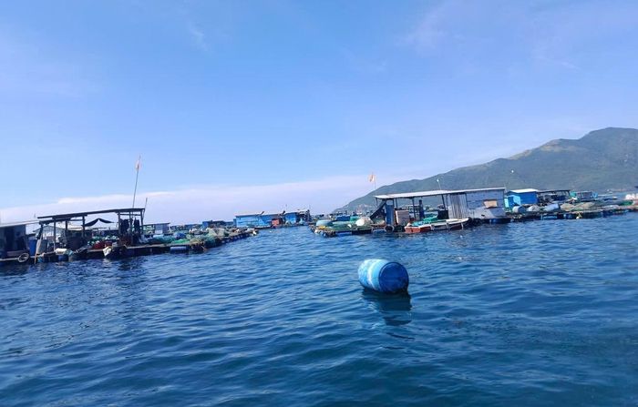 Một chiếc thùng phuy nhựa trôi nổi giữa mặt biển và rác thải