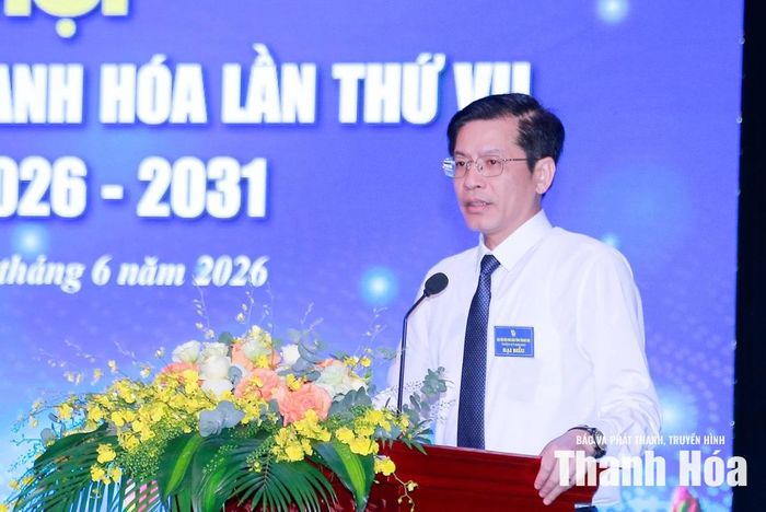 Đồng chí Phạm Văn Báu, Tỉnh ủy viên, Giám đốc Báo và Phát thanh, truyền hình Thanh Hóa, Chủ tịch Hội Nhà báo tỉnh Thanh Hóa phát biểu khai mạc Đại hội.