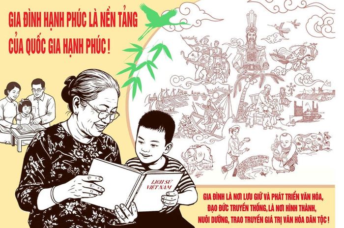  Tranh cổ động tuyên truyền về "Hệ giá trị gia đình Việt Nam" do Bộ Văn hóa, Thể thao và Du lịch phát hành. 