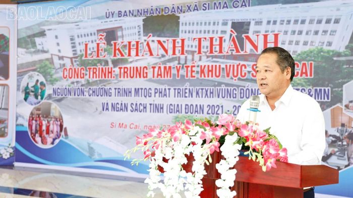 Đồng chí Lý Bình Minh - Ủy viên Ban Chấp hành Đảng bộ tỉnh, Phó Chủ tịch HĐND tỉnh phát biểu tại lễ khánh thành.