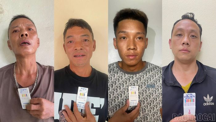 Các đối tượng trong vụ án (từ trái sang phải): Lùng Văn Minh, Sần Gió Mờ, Sần Mờ Gia và Lý A Páo.