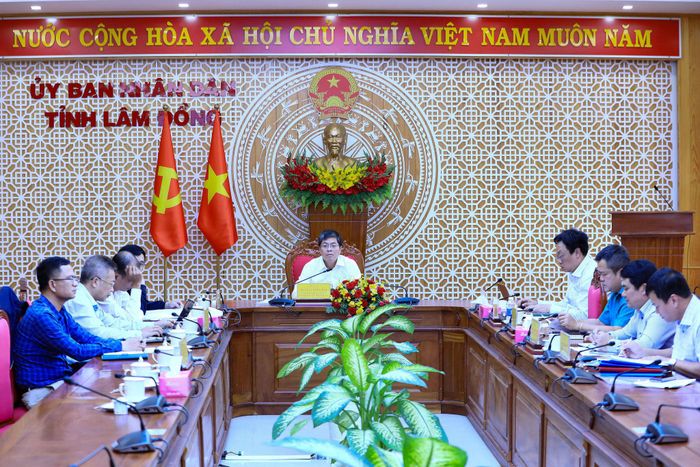 Phó Chủ tịch UBND tỉnh Lâm Đồng Nguyễn Hồng Hải cùng lãnh đạo các sở, ngành dự và theo dõi hội nghị