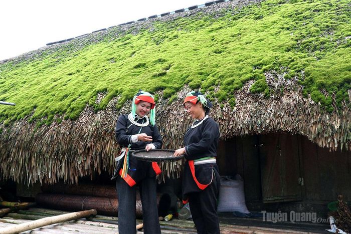 Phụ nữ người Dao bên ngôi nhà rêu.