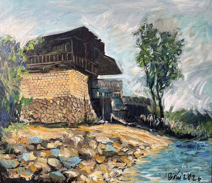 Nhà cũ. Tranh: Hoàng Báu