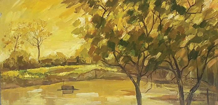 Bến đò quê. Tranh: Nguyễn Thị Thành