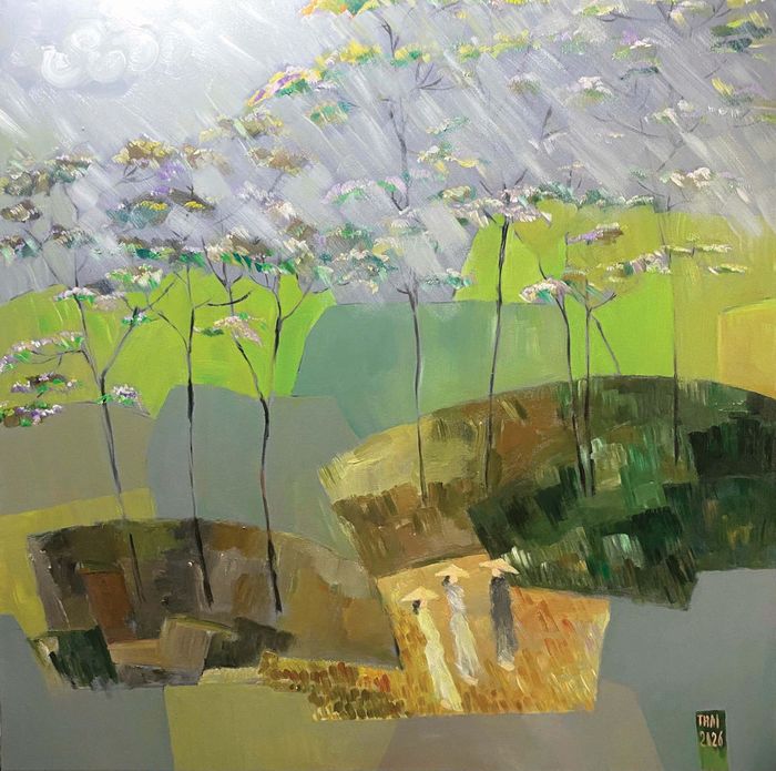 Mưa phùn. Tranh: Lê Quang Thái