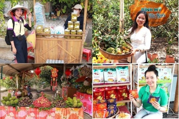 Các loại trái cây đặc sản và sản phẩm OCOP của xã Bình Mỹ được giới thiệu, quảng bá tới du khách.
