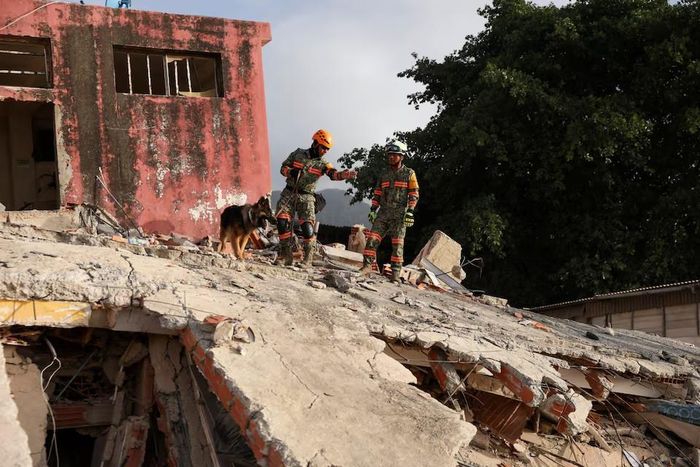 Lực lượng cứu hộ Mexico tham gia hoạt động tìm kiếm người mắc kẹt. Ảnh: Reuters