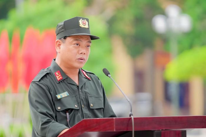  TS. Đại tá Lê Mạnh Cường, Phó Trung đoàn trưởng Trung đoàn DBCĐ Học viện ANND phát biểu tại sự kiện. 