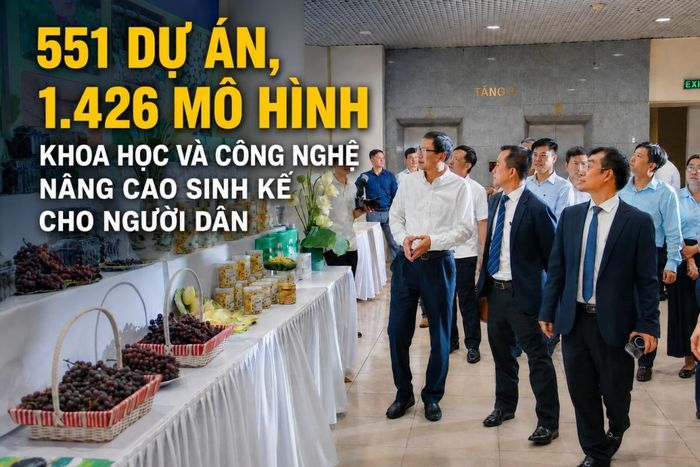 Thứ trưởng Bộ Khoa học và Công nghệ Lê Xuân Định và các đại biểu tham quan các gian hàng trưng bày sản phẩm hình thành từ chương trình. 