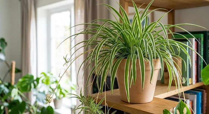 Cây dây nhện có khả năng hấp thụ khí độc trong phòng ngủ. (Ảnh: AI)