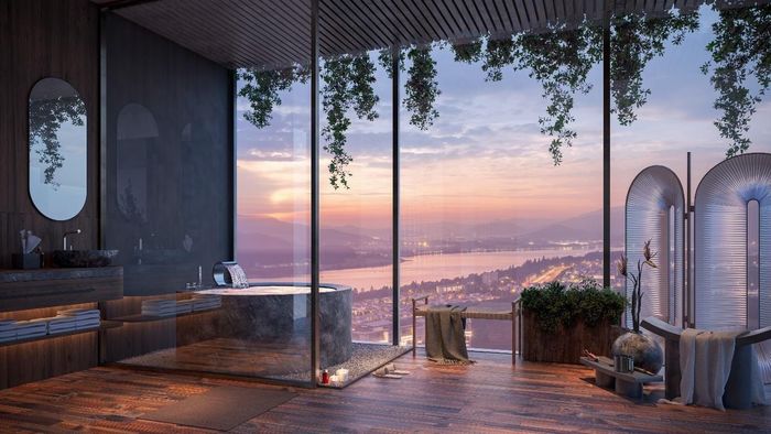 Bể massage khoáng nóng Radon tự nhiên dẫn trực tiếp tới từng căn hộ.
