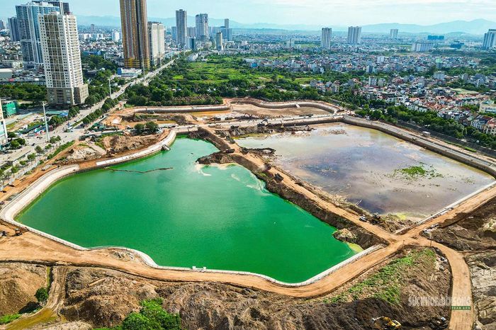 Nhìn từ trên cao hồ Mễ Trì (Đồng Bông 2) dần hình thành với mặt nước rộng lớn.
