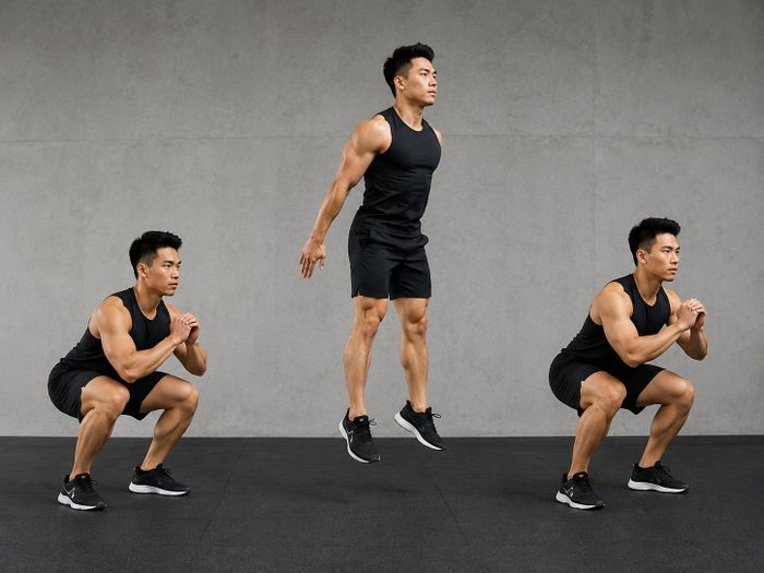 Nhảy squat giúp tăng sức mạnh chân đồng thời nâng nhịp tim rất nhanh.