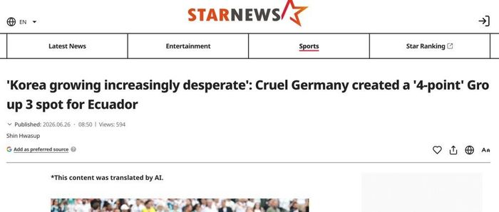  Đức bị tờ Starnews trách móc vì để thua Ecuador. 