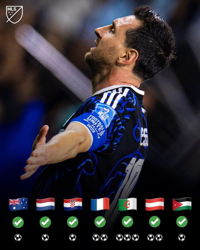  Ngoài việc đào sâu kỷ lục, Messi cũng thiết lập cột mốc vô tiền khoáng hậu tại World Cup 2026 khi trở thành cầu thủ đầu tiên ghi bàn trong 7 trận liên tiếp tại giải đấu này. Đặc biệt, anh san bằng kỷ lục của những huyền thoại như Roberto Rivellino, Jean Bernard và David Beckham để trở thành cầu thủ hiếm hoi ghi được hai bàn thắng từ chấm đá phạt trực tiếp trong lịch sử giải đấu. Ảnh: MLS. 