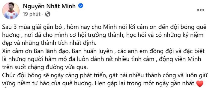  Bài đăng trên trang cá nhân ngày 28/6 của Nhật Minh. 