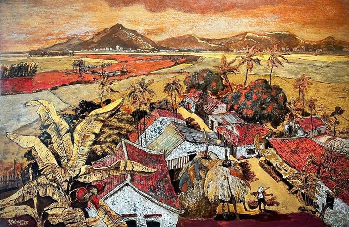 Tác phẩm “Mùa vàng 1” (sơn mài, 80 x 120cm, 2020) của Đình Miền