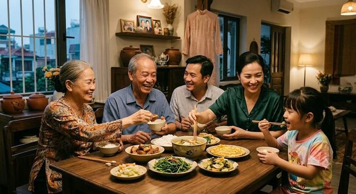 Bữa cơm gia đình là "sợi dây" gắn kết các thành viên, gìn giữ những giá trị văn hóa truyền thống của gia đình Việt. Ảnh minh họa