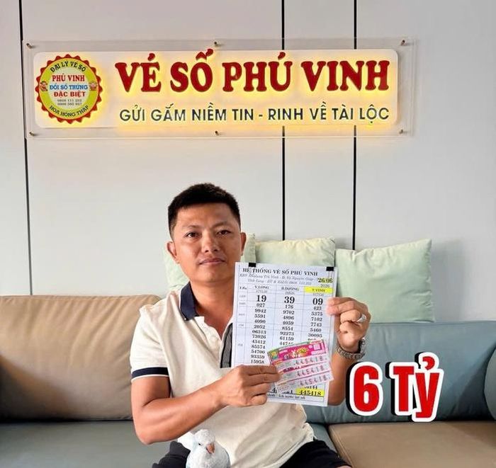 Giải độc đắc của vé số Trà Vinh trúng tại tỉnh Vĩnh Long. Ảnh: ĐLVS Phú Vinh
