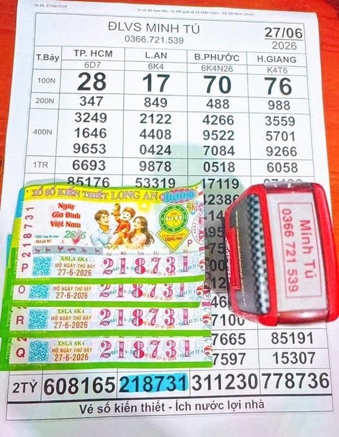 Giải độc đắc của vé số Long An trúng tại TP Đồng Nai. Ảnh: ĐLVS Minh Tú