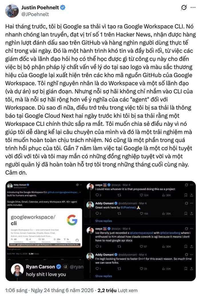 Công cụ mang tên gws được thiết kế dưới dạng dòng lệnh, cho phép các tác nhân AI tự động thực hiện hàng loạt tác vụ như đọc Gmail, tạo lịch hẹn, tải tệp lên Drive hay chỉnh sửa Google Sheets chỉ bằng một câu lệnh duy nhất mà không cần mở trình duyệt hay thao tác thủ công.