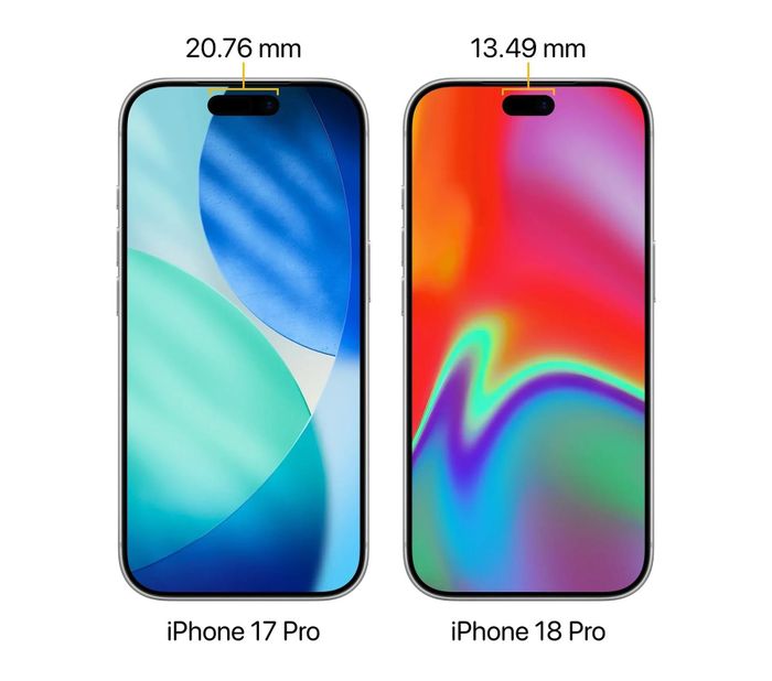 So sánh Dynamic Island giữa iPhone 17 Pro và 18 Pro. Ảnh từ Weibo