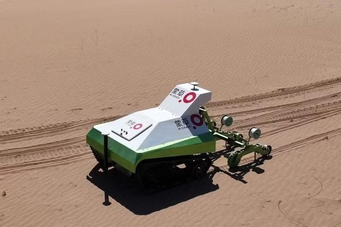 Robot gieo hạt cỏ để xanh hóa sa mạc. Ảnh: Dangdai.