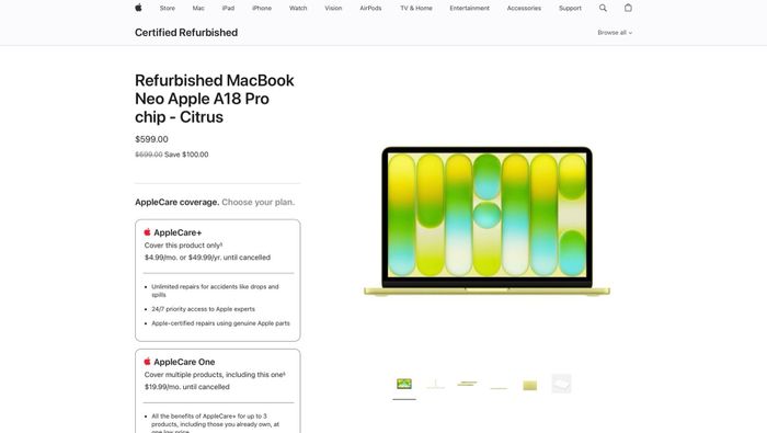 MacBook Neo cũng không nằm ngoài làn sóng điều chỉnh giá bán vừa qua. Dù mang mác "giá tiết kiệm", phiên bản tân trang chính hãng này lại đang khiến nhiều người tiêu dùng phải cân nhắc kỹ lưỡng trước khi xuống tiền.