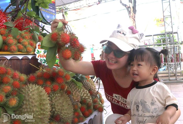 Các quầy đặc sản trái cây như chôm chôm, sầu riêng... thu hút khá đông du khách. Ảnh: Ngọc Liên